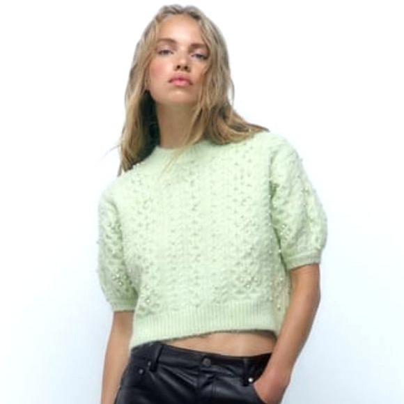 Zara Pearl Knit Crew Neck Sweater Top - Picture 1 of 10